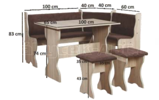 Jídelní sestava TOMAS, rohová lavice, stůl, taburet