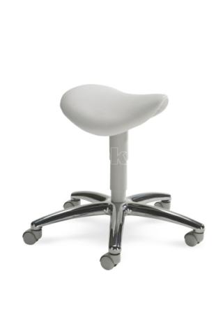Otočná stolička MEDI se sedlovým sedákem a světle šedými plastovými díly, potah z látky 